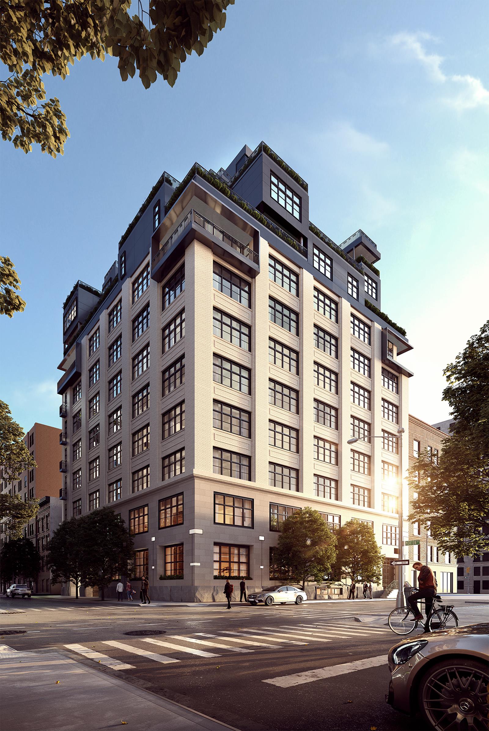 90 Morton St PH-10B New York, New York This stunning three bedroom, four and a half bathroom Penthouse measures 3,593 square feet with a 532 square foot private terrace. The 45 foot great room features a gas fireplace and is adjoined to an open library space with its own private bathroom. The sprawling entertaining space boasts north and west exposures through vast blackened steel frame and double paned glass windows. 10'7 ceilings are beamed showcasing the character and distinction of the buildings original use as a Printing House built in 1912.The open Chefs kitchen, conveniently located off of the great room, features top-of- the- line Gaggenau appliances including a 36'' induction and vented cook-top, convection oven, speed oven, 36'' refrigerator/freezer with a walnut veneer, Sub-Zero wine cooler, additional under island refrigeration, pot filler faucet, dishwasher and spacious Poliform pantry. Seamless Quartzite countertops and blackened steel cabinets with fluted glass panels add a touch of downtown flair to the open and dramatic kitchen, complete with an adjoined private terrace accessed via two double French doors.On the opposite side of the residence is the bedroom wing complete with a master suite and two additional bedrooms with en-suite bathrooms. The master suite faces south and receives ample natural light. Measuring 14'2'' by 18'7'', this private retreat has on oversized walk-in-closet plus, a spacious master bathroom with double sinks, waterworks fixtures, honed Royal Danby marble floors, bathtub deck, shower bench and vanity flanked by lacquered olive ash wood.The secondary en-suite bathrooms are decked with salt rock mosaic marble tiles and flooring, Waterwork fixtures and a walnut framed vanity with matte white glass doors. Conveniently located off of the entry foyer is a powder room.This residence comes complete with Crestron smart home technology system and is pre-wired for electric shades, surround sound, room by room controlled temperature; 10'' wide plank oak flooring is featured throughout this gracious home.90 Morton Street is a 35-unit boutique condominium conversion, created by concept architect Gottesman-Szmelcman with interior design by AD100 Leroy Street Studio and developed by Brack Capital Real Estate, nestled on the corner of Morton and Greenwich Street in the West Village, Amenities include a state-of-the-art fitness center, 64' salt water pool with saunas and private changing room, childrens playroom. The building roof-deck is fully landscaped and complete with kitchen, bar, BBQ, fireplace and powder room featuring 360 views of the Hudson River, New York Harbor and Statue of Liberty. A meticulously designed library is located adjacent to the lobby, maintained by a 24-hour doorman and concierge.The artist and computer renderings and interior decorations, fixtures, appliances and furnishings are provided for illustrative purposes only. Sponsor makes no representation or warranties except as may be set forth in the Offering Plan. The complete offering terms are available in an offering plan available from the sponsor. Sponsor: 90 Morton Owner LLC. File No. CD-150273. Equal Housing Opportunity