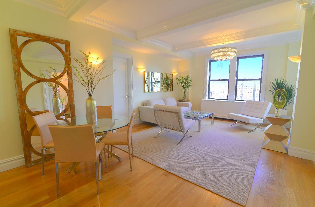 23 73rd St W 1409 New York, New York THE RESIDENCEYour search for a perfect prewar three-bedroom trophy home with breathtaking views next to the park ends here! This extraordinary family find, perched high above the West Side, with sweeping city and park views in every room checks off all your boxes: best space, most spectacular renovation, premier building, exceptional views, and finest location! Just steps to Central Park, it will be love at first sight when you enter this dramatically beautiful and lofty residence with a meticulous new renovation. The grand and gracious 30 foot corner living and dining room is perfect for glamorous entertaining and comfortable living. Directly off the living room behind stunning frosted glass pocket doors is a wonderful third bedroom or den that can also function as a formal dining room depending on your needs. The glamorous and timeless new European designer kitchen is not only remarkable to look at, but functional for the most discerning chef. Boasting gorgeous custom cabinetry with all the bells and whistles, it includes a Sub Zero refrigerator, Miele dishwasher, Wolf stove, Wolf microwave, and awe-inspiring Calacatta marble slab countertops and backsplash with a fantastic dining island. The master bedroom is luxuriously large with an enormous walk-in closet, and the third bedroom is so large it may also be used as the master bedroom or a fantastic children's getaway. Other incomparable features include three exquisitely designed marble bathrooms with exceptional fixtures, gorgeous white oak floors, lofty 9 foot ceilings, stunning crown moldings, incredible closets throughout, designer lighting, Fulfilling all your needs in one phenomenal private home in the sky, this remarkable treasure in the finest West Side neighborhood is simply beyond compare.and more.THE BUILDINGAll this prewar grandeur, blended with a superlative new renovation, is in the iconic Park Royal, affording its residents the most outstanding white glove service including a 24 hour doorman and concierge, New York Sports Club off the resplendent lobby, bicycle room just steps from the sidewalk, childrens playroom, storage lockers and WiFi. In addition, the building permits pied-a-terres on a case-by-case basis, co-purchasing, subletting and pets. THE FEATURESextrordinary family layout with exceptional renovationspectacular city & park panoramas in every roomEXQUISITE NEW eat-in KITCHENtop-of-the-line appliances3 STUNNING NEW marble BATHROOMSluxurious & large roomsgorgeous new white oak floors9 foot ceilings & crown moldingswasher/dryerfantastic closets including a walk-indesigner lightingreasonable MAINTENANCE includes electricNY SPORTS CLUB IN THE BUILDINGPRIVATE STORAGE LOCKERSCHILDREN'S PLAYROOMPIED-A-TERRE OK - CASE BY CASE BASISPET FRIENDLY24 HOUR DOORMAN & CONCIERGEICONIC LANDMARK BUILDINGPREMIER LOCATION OFF CPW