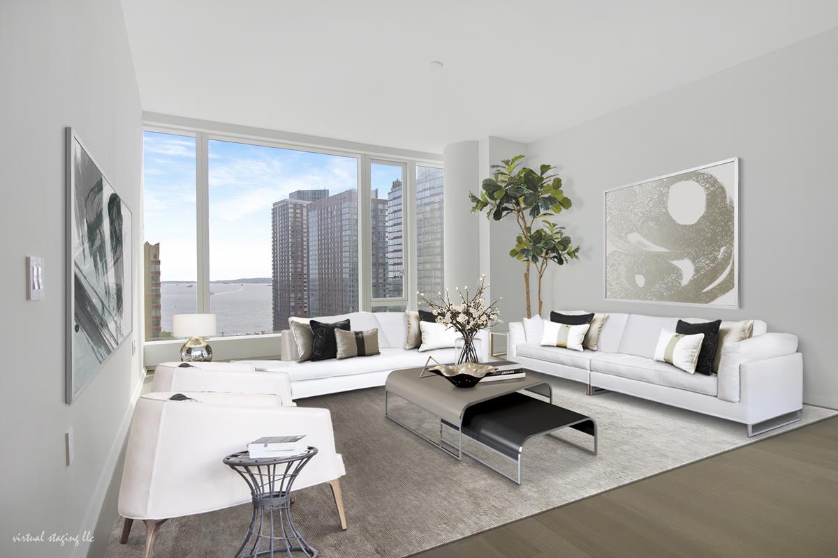 50 West St 19-C New York, New York Enjoy spectacular water views in every room with floor-to-ceiling windows from this spacious 1 bedroom 1 bath home. The gracious entry foyer provides abundant closet space as well as a full size washer and vented dryer. Oak Hardwood floors lead you to an open kitchen with custom stained walnut cabinetry, granite countertops, and a built-in dining banquette. First-in-class appliances from Miele and Sub-Zero include a convection oven and gas cooktop, refrigerator, freezer, wine refrigerator, dishwasher and a range hood that vents directly to the outside. The Luxurious marble bathroom features a floating backlit marble vanity, Hansgrohe polished chrome fixtures, an electronic Toto toilet with built-in bidet and radiant floor heating. Come home to Luxury Amenities including a 24 Hour Concierge, Penthouse Observation Deck, World Class Fitness & Athletic Pavilion with State of the Art Golf Simulator, and Fully Equipped Spin Studio, a Water Club & Spa, Screening Room, Private Dining Room , Children and Teen Recreation Spaces & Much More. Call today for an appointment