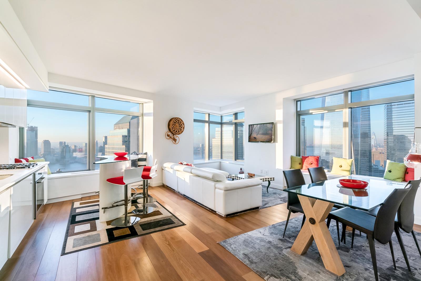 123 Washington St 47-B New York, New York This expertly designed high rise corner unit sits on the 47th floor of the W Hotel downtown. This stunning apartment offers breathtaking views spanning the entire Hudson River and the Manhattan skyline, including NYC monuments such as Statue Of Liberty, the Empire State building and The Freedom Tower. The beautiful chefs kitchen is seamlessly designed for the ultimate in modern living offering sleek white lacquer cabinets and counters with concealed appliances. Enjoy state of the art stainless-steel Miele gas top range, oven and convection/microwave, Sub-Zero refrigerator and washer/dryer in suite. Interior boasts new high-end European Thermal Oak plank floors, solid maple doors and an incredible amount of natural light. Over-sized bathroom includes Italian ceramic tiling and heated towel rack.The W residence is designed by Gwathmey Siegel Architects and interiors by the world-renowned Graft. With Bliss Spa and the whatever/whenever 24-hour Concierge Service, W New York Downtown residents have exclusive access to a digital lounge with large flat screens, video game systems and wireless internet, a Media Screening room, Cafe, Fitness Center and a residents-only Rooftop Terrace with 360 degree views.This Luxury Building is located in the heart of the Financial District. The beautiful neighborhood is surrounded by fine dining and world class shopping including Eataly**Coast**Bao Bao Cafe**Schilling**Kiehl's**Pink**Banana Republic**Variety Market**Cafe Bravo**Via Restaurant & Bar. Major transportation options include the 4, 5, J, R, 1, A, C, E Trains and the X7, X9, X3, X4, X8, M5 Bus!