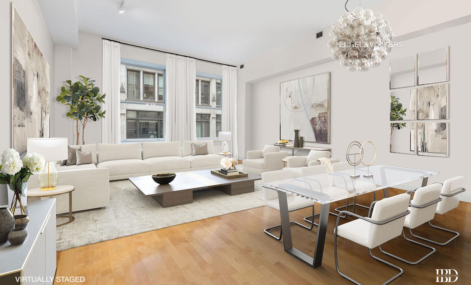 42 E 20th St 2-B New York, New York Spacious Flatiron Loft in Beaux Arts CondoThere are 3 bedrooms, 2.5 bathrooms and a home office in this spacious loft in the Bullmoose Condominium, with over 2,500 SF under soaring 13-foot ceilings. A gracious entry foyer leads to the huge living/dining space with its oversized, north-facing Pella windows. The open kitchen features Poggenpohl cabinetry, 2" thick Carrara marble counters and matching backsplash, 5-burner Viking gas cooktop and electric oven, built-in GE Profile microwave, SubZero refrigerator and dual temperature wine cooler, Bosch dishwasher, and an Insinkerator disposal. Adjacent to the kitchen there is a large home office/den with an ample storage closet plus upper level storage along two sides of the room. The apartment's three bedrooms are located off a spacious central corridor. The generously-sized master bedroom has a very large walk-in closet and a luxurious bathroom with double vessel sinks on stone counters with wooden, mirrored Robern medicine cabinets, Toto toilet, walk-in steam shower and 6' Zuma soaking tub. The second bath and powder room have similar finishes as the master, and the 6' Zuma tub in the second bathroom also has a shower. The full-sized laundry room has a new Beko washer and vented dryer and storage space. The apartments other features include an additional large storage closet, central air with separate controls for bedrooms and living space, video intercom, CAT-5 wiring, maple floors, solid core wood doors, and original columns.The Bullmoose, an 1898 Beaux Arts building converted in 2003, is a boutique condominium with 22 units and a rooftop deck equipped with outdoor furniture, a grill for residents' use, and greenery. It is a pet-friendly building with a superintendent/porter on site seven days a week. The Bullmoose is positioned perfectly between the Flatiron and Gramercy Park neighborhoods with easy access to transportation, countless restaurants, shopping, and the greenery of Union Square and Madison Square Parks.Please note, the listing images are virtually staged.* Assessment $750/month, through August 2019, for Local Law 11 exterior repairs