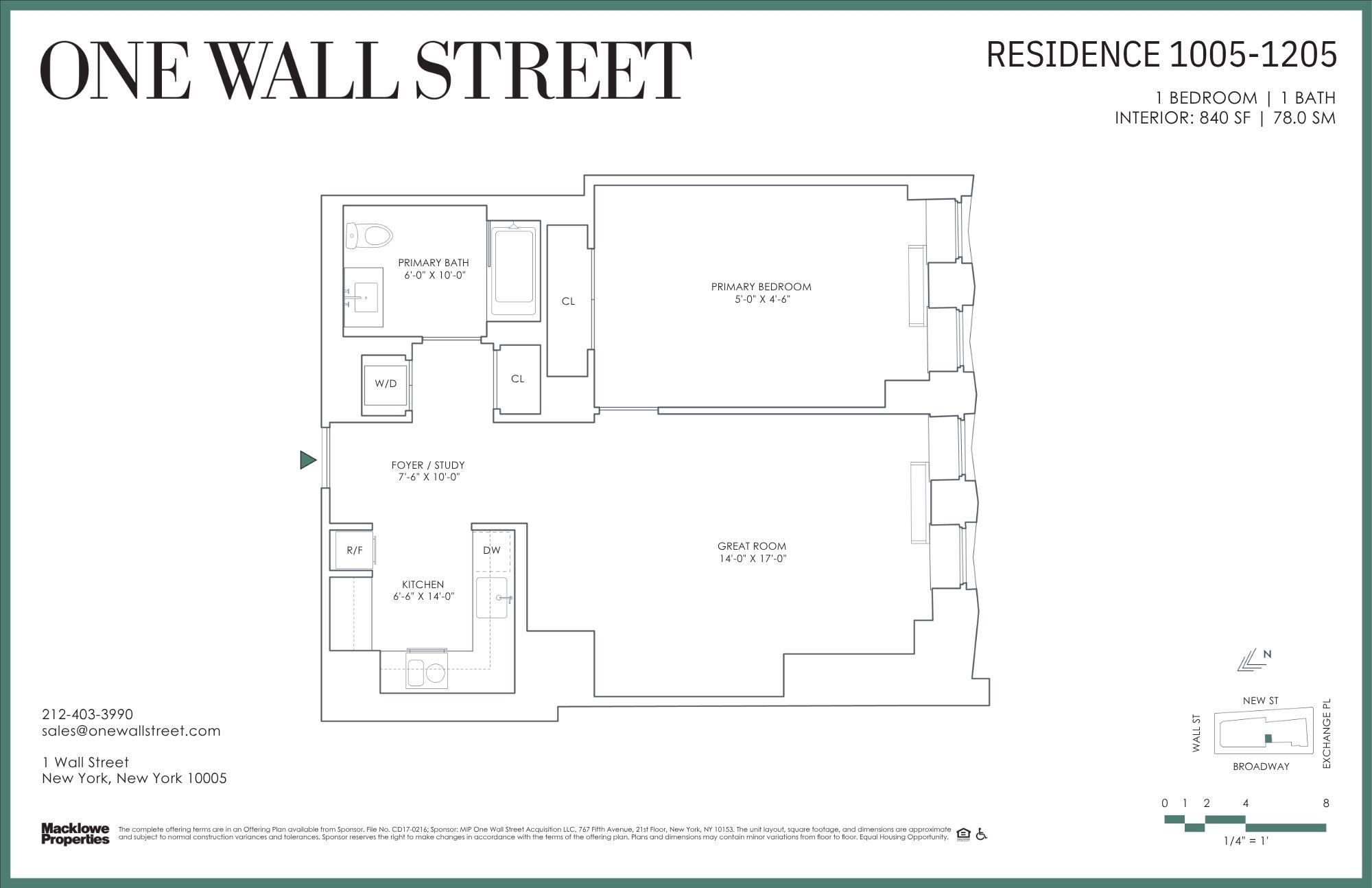 1 Wall Street 1105 Financial District New York NY 10005